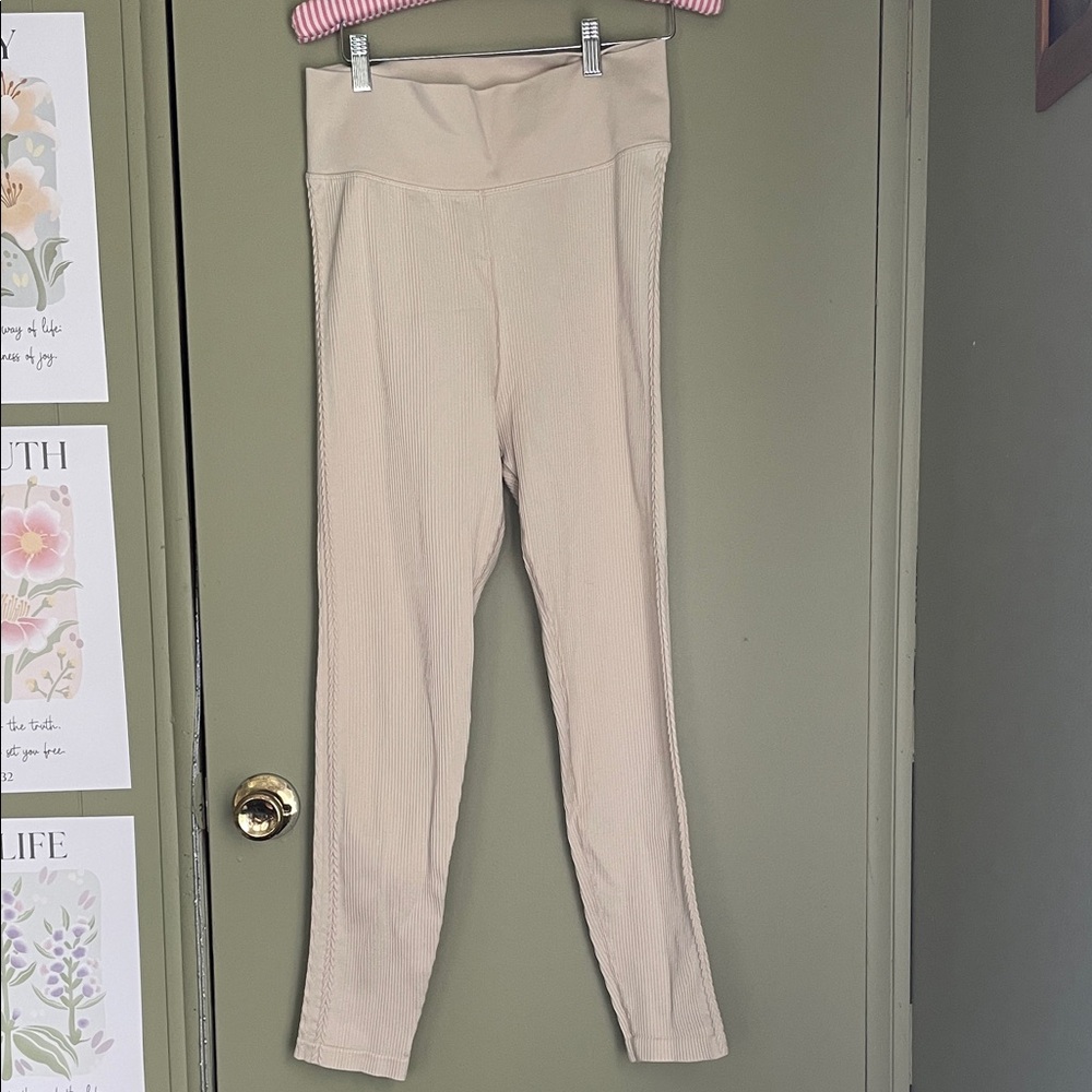 Ribbed Beige Aerie Offline High-Waist Leggings